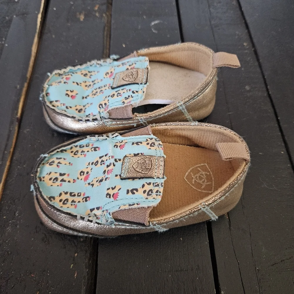 Ariat Baby Crib Shoes Leopard Cactus Moccasins Brown Gold and Blue